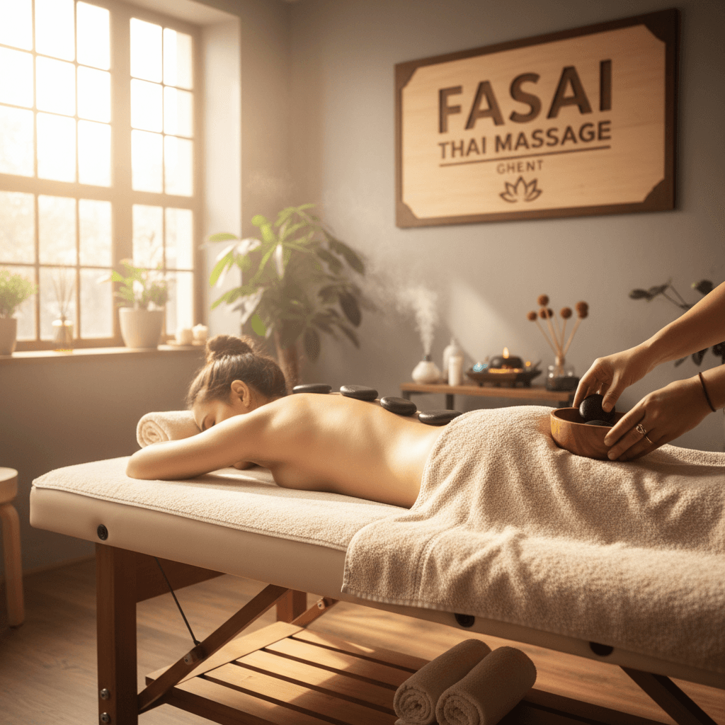 Hot stone massage treatment in progress at Fasai Thai Massage