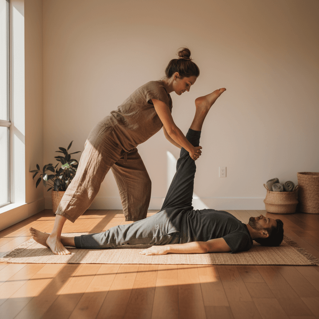 Thai yoga massage with assisted stretching technique