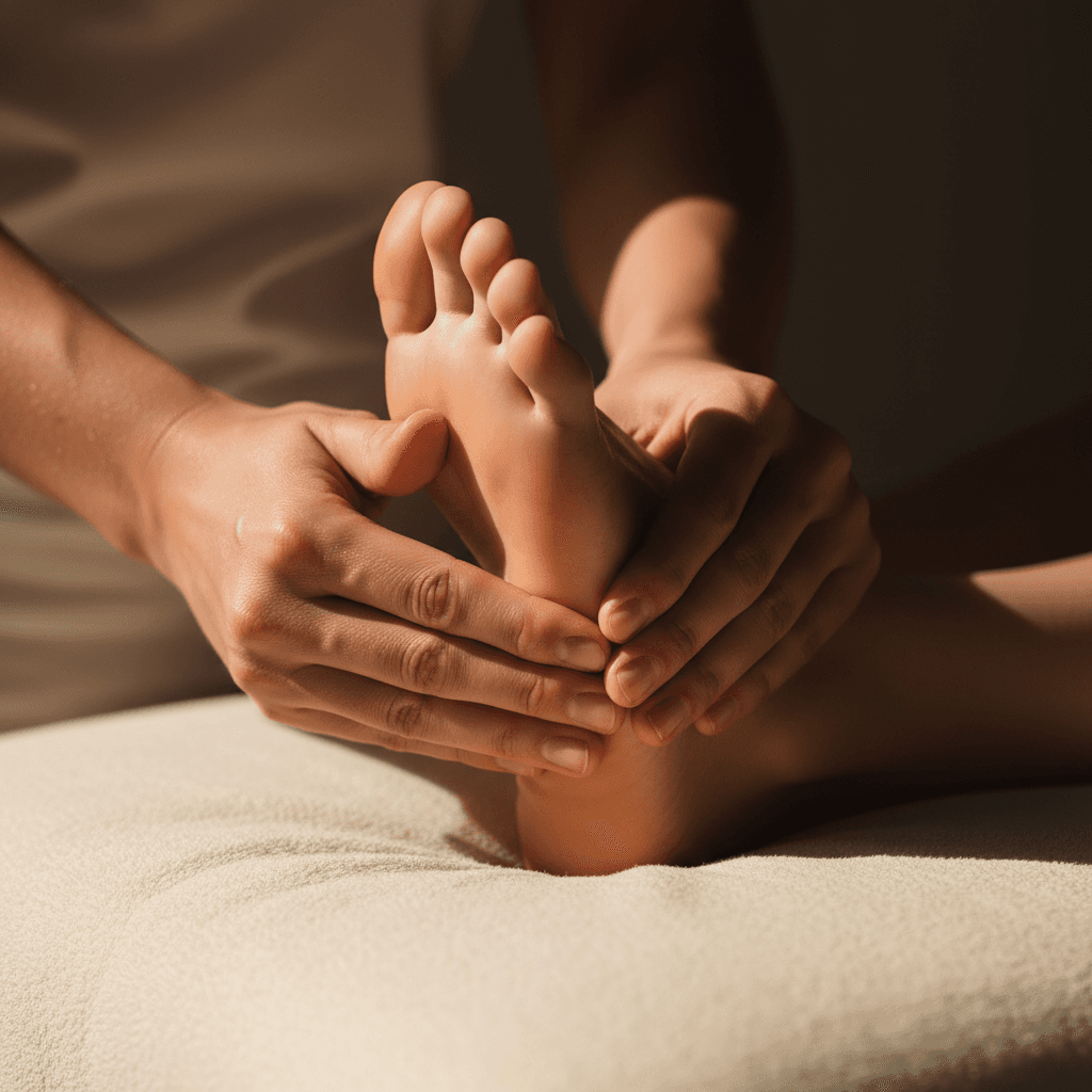 Thai Foot massage targeting reflex points and tension