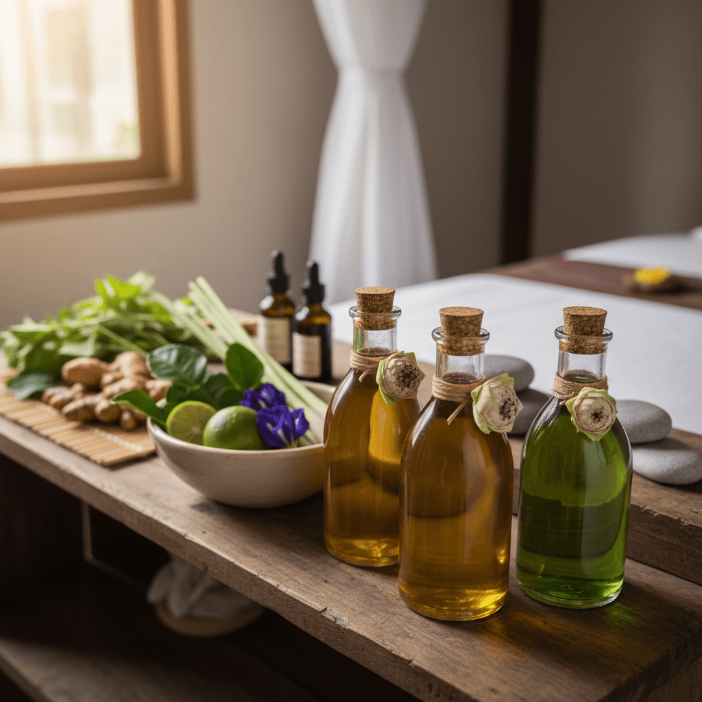 Traditional Thai massage oils and herbal aromatherapy preparations