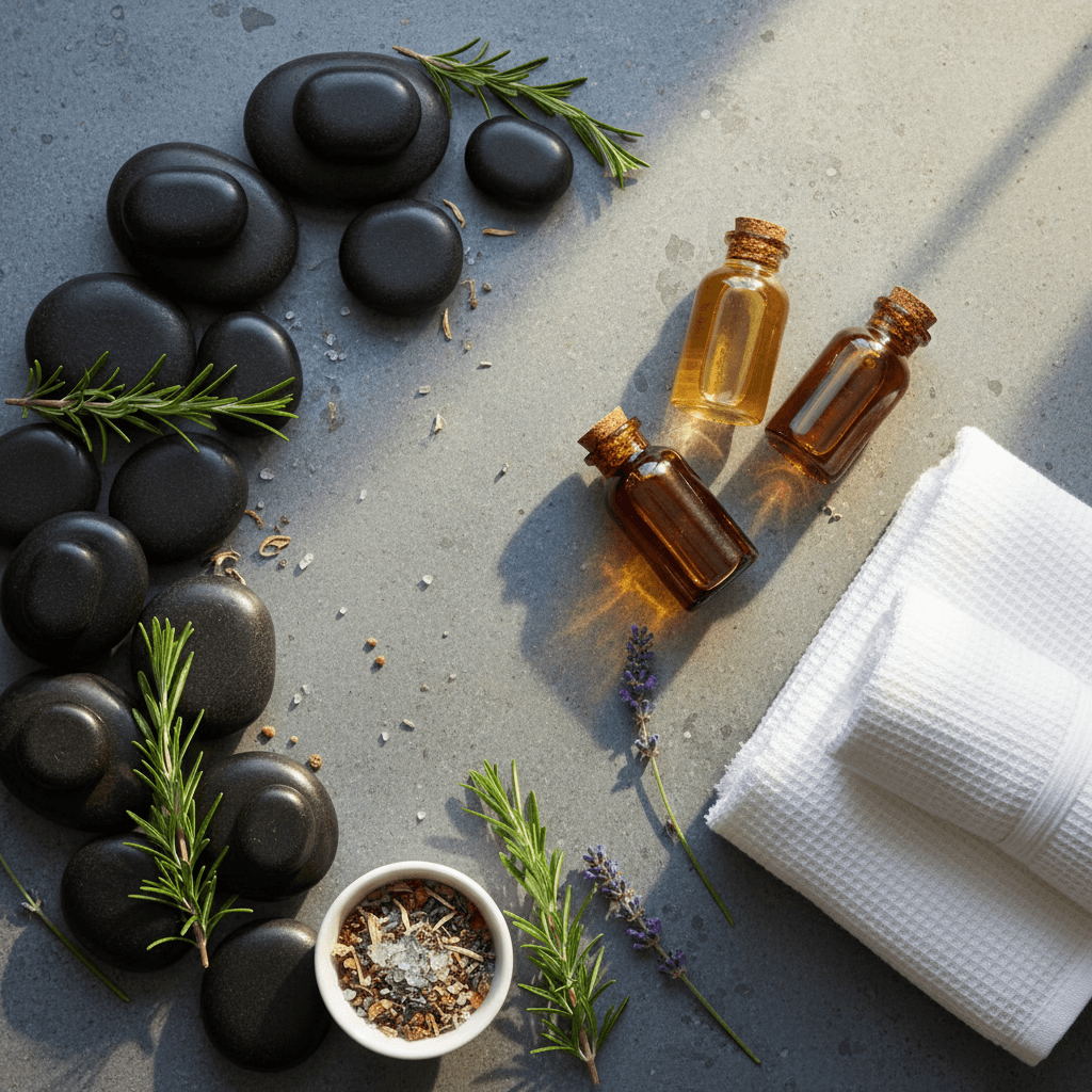 Traditional Thai massage treatment supplies and hot stones