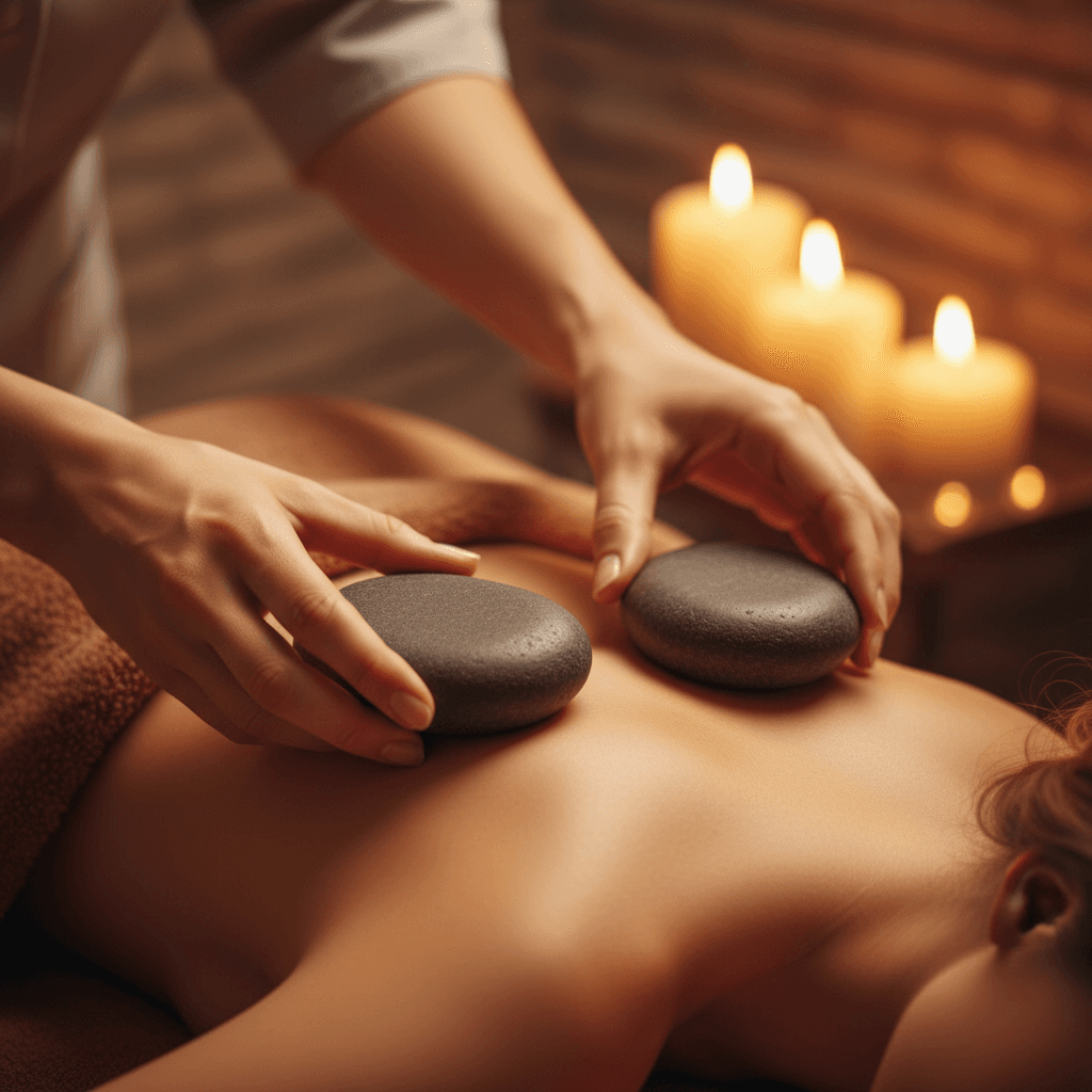 Thai massage therapist performing hot stone treatment