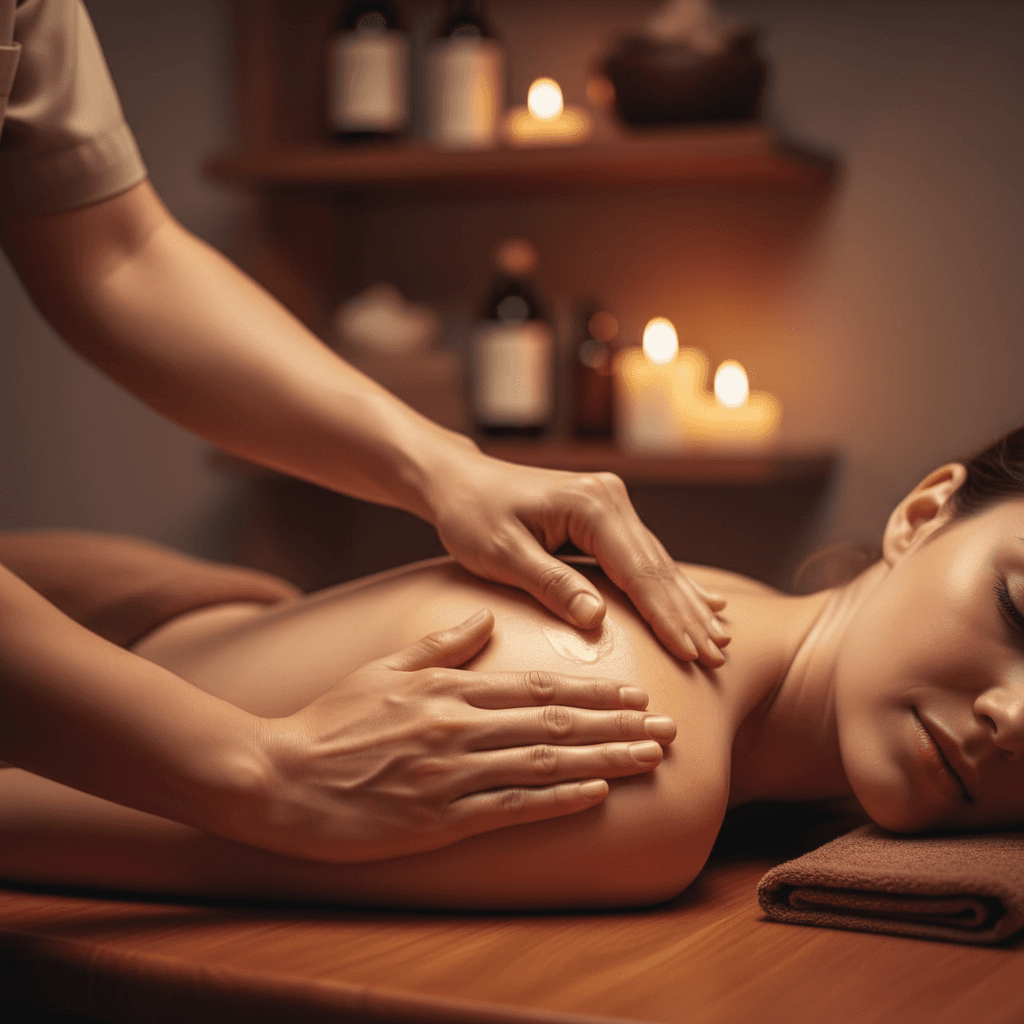Thai massage therapist applying oil treatment