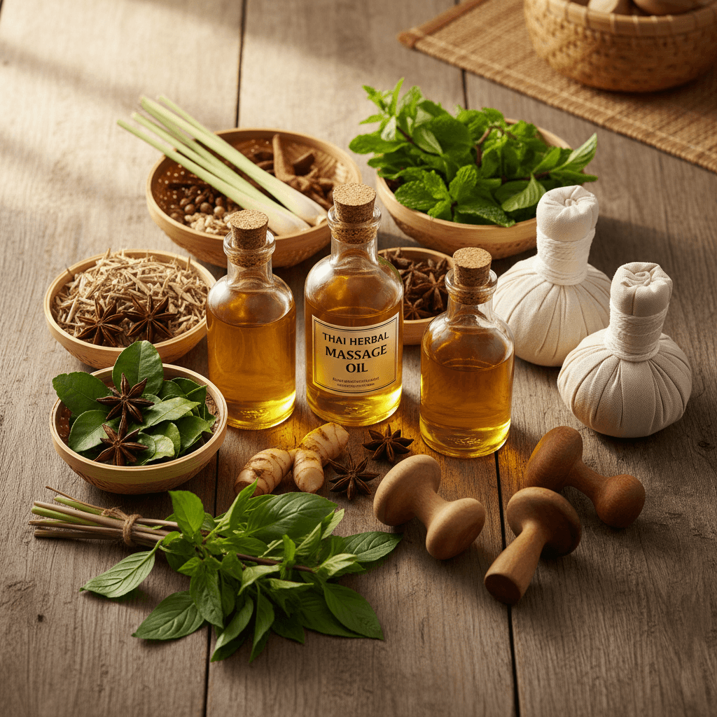 Traditional Thai massage oils and aromatic ingredients